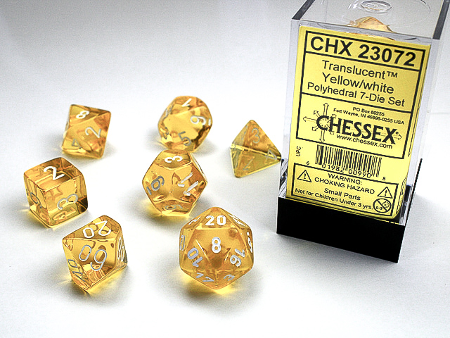 Chessex 23072 Translucent 7-die Set Yellow W/White Dice Set [7ct]