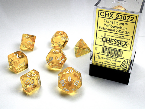Chessex 23072 Translucent 7-die Set Yellow W/White Dice Set [7ct]