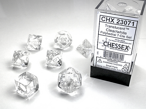 Chessex 23071 Translucent 7-die Set Clear W/White Dice Set [7ct]