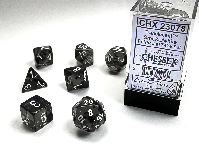Chessex 23078 Translucent 7-die Set Smoke W/White Dice Set [7ct]
