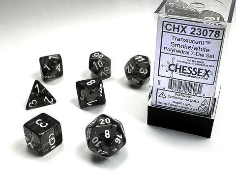 Chessex 23078 Translucent 7-die Set Smoke W/White Dice Set [7ct]