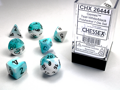 Chessex 26444 Gemini 7-die Set Teal-white/Black Dice Set [7ct]