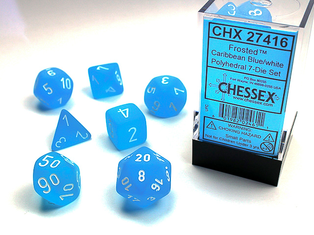 Chessex 27416 Frosted 7-die Set Caribbean Blue/White Dice Set [7ct]