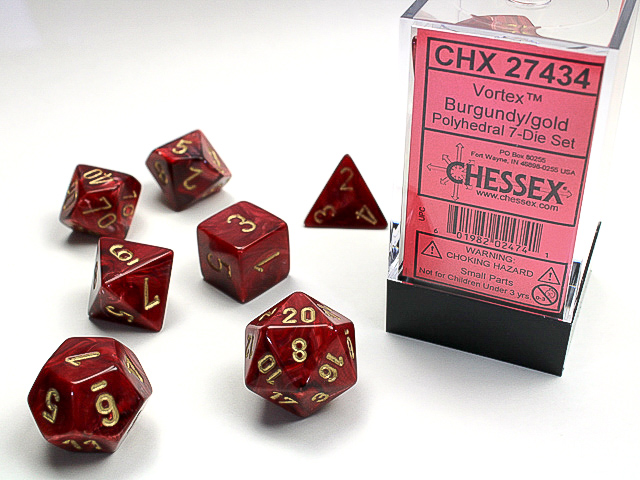 Chessex 27434 Vortex 7-die Set Burgundy/Gold Dice Set [7ct]