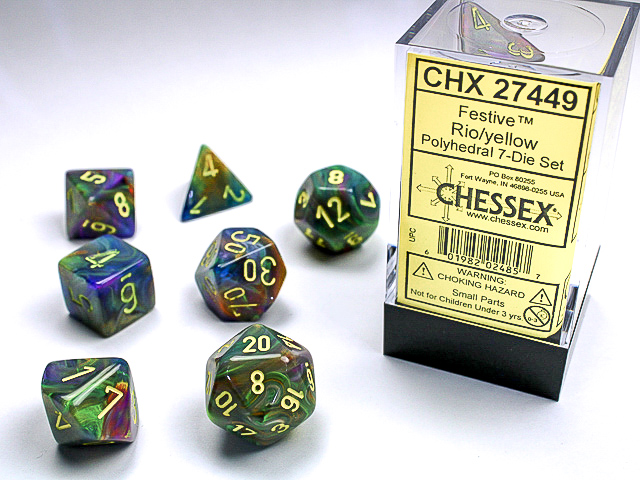 Chessex 27449 Festive 7-die Set Rio W/Yellow Dice Set [7ct]