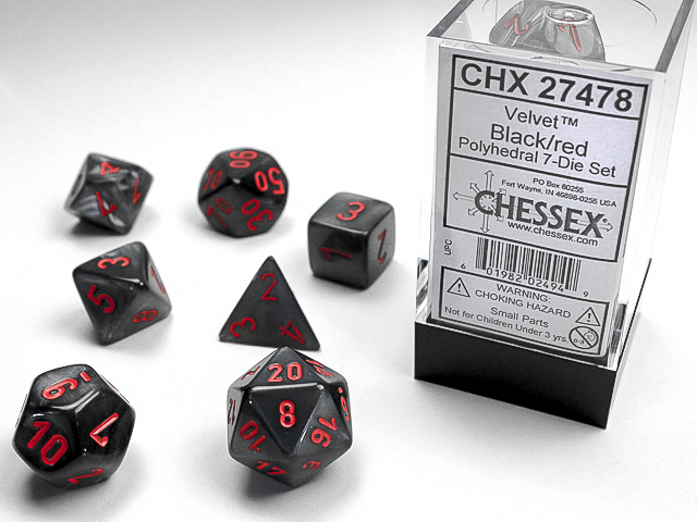 Chessex 27478 Velvet 7-die Set Black/Red Dice Set [7ct]