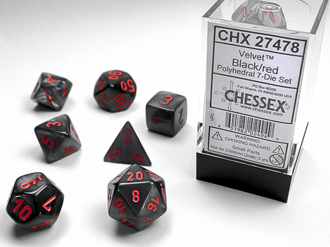 Chessex 27478 Velvet 7-die Set Black/Red Dice Set [7ct]