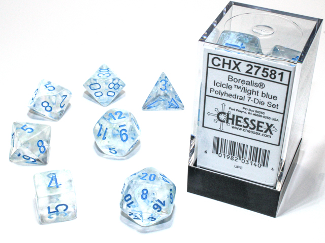Chessex 27581 Borealis 7-die Set Icicle/Light Blue Luminary Dice Set [7ct]