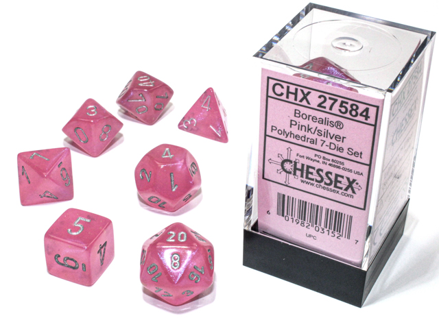 Chessex 27584 Borealis 7-die Set Pink/Silver Luminary Dice Set [7ct]