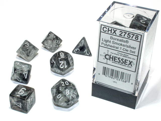 Chessex 27578 Borealis 7-die Set Light Smoke/Silver Luminary Dice Set [7ct]