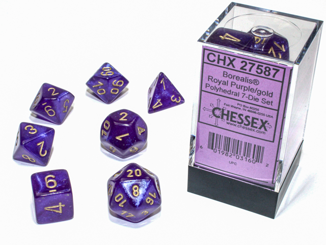 Chessex 27587 Borealis 7-die Set Royal Purple/Gold Luminary Dice Set [7ct]