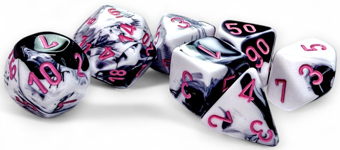 Chessex 26469 Gemini 7-die Set Black-white/Pink Dice Set [7ct]