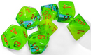 Chessex 26470 Gemini 7-die Set Plasma Green-teal/Orange Luminary Dice Set [7ct]