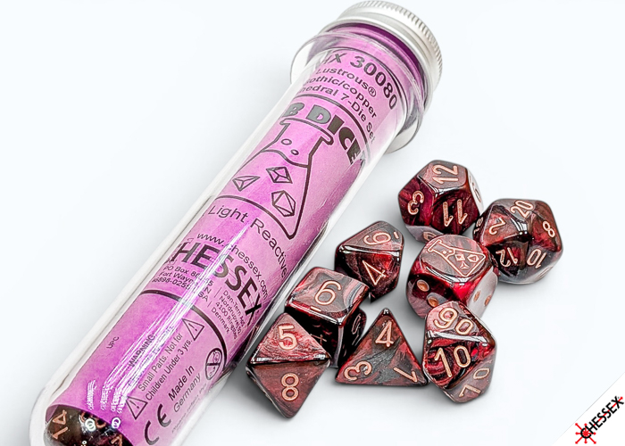 Chessex 30080 Lustrous Gothic/Copper RPG Polyhedral Lab Dice Set [8pc]