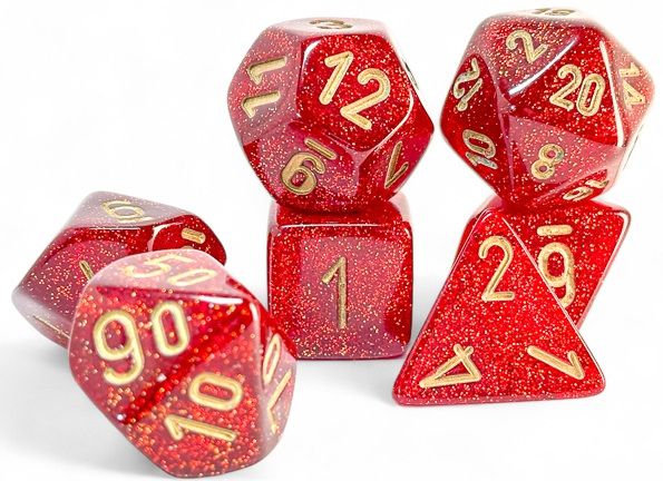 Chessex 22504 Glitter Ruby/Gold RPG Mega Polyhedral Dice Set [7ct]