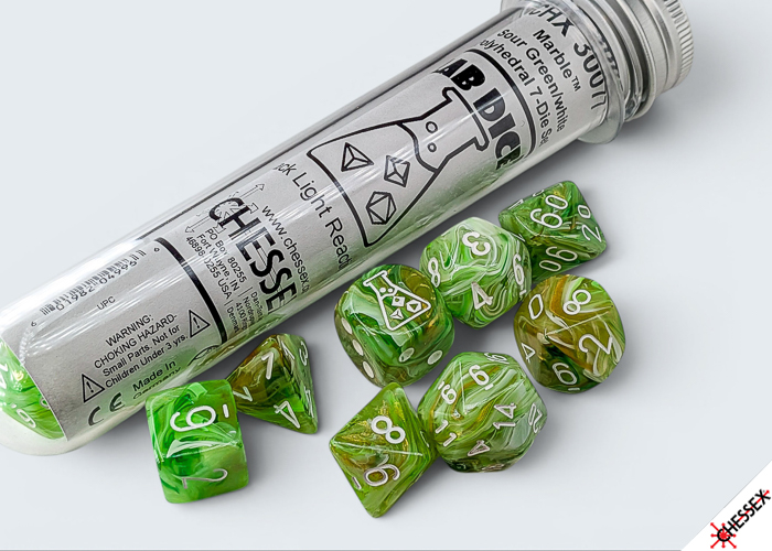 Chessex 30077 Marble Sour Green/White RPG Polyhedral Lab Dice Set [8pc]