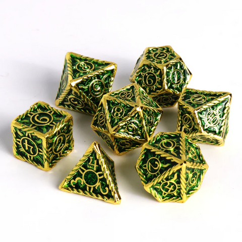 Die Hard Dice Metal RPG Polyhedral Dice Set - Sunwave Gold w/ Green [7ct]