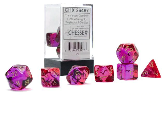 Chessex 26467 Gemini Translucent Red-Violet/Gold RPG Polyhedral Dice Set [7ct]