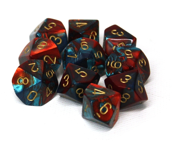 Chessex 26262 Gemini Red-Teal/Gold d10 Dice Set [10ct]