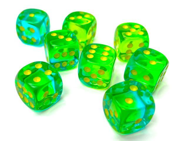 Chessex 26866 Translucent Green-Teal/Yellow 12mm d6 Dice Block [36ct]