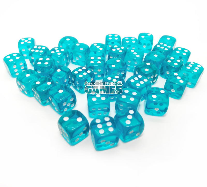 Chessex 23815 Translucent Teal/White 12mm d6 Dice Block [36ct]