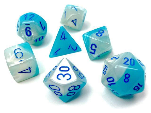 Chessex 26465 Gemini Pearl Turquoise-White/Blue Luminary RPG Polyhedral Dice Set [7ct]