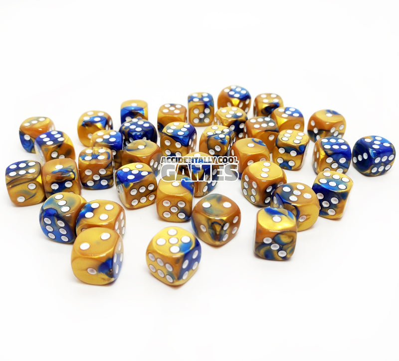 Chessex 26822 Gemini Blue-Gold/White 12mm d6 Dice Block [36ct]