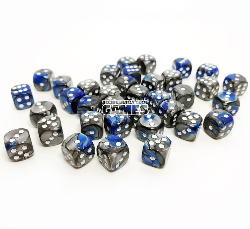 Chessex 26823 Gemini Blue-Steel/White12mm d6 Dice Block [36ct]