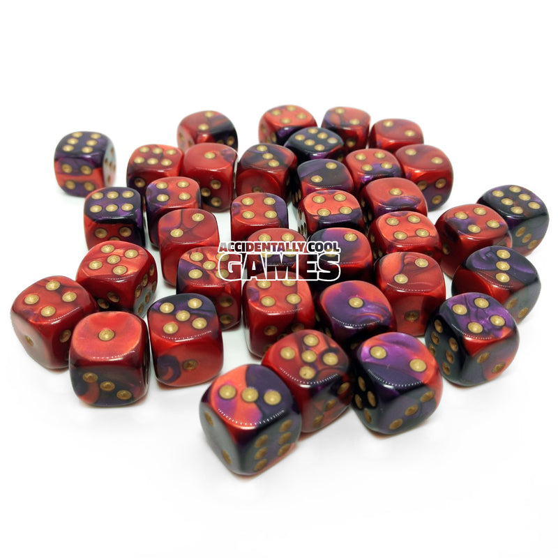 Chessex 26826 Gemini Purple-Red/Gold 12mm d6 Dice Block [36ct]