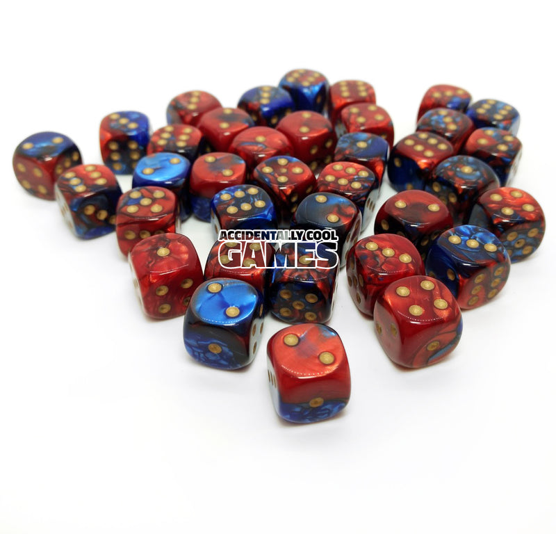Chessex 26829 Gemini Blue-Red/Gold 12mm d6 Dice Block [36ct]