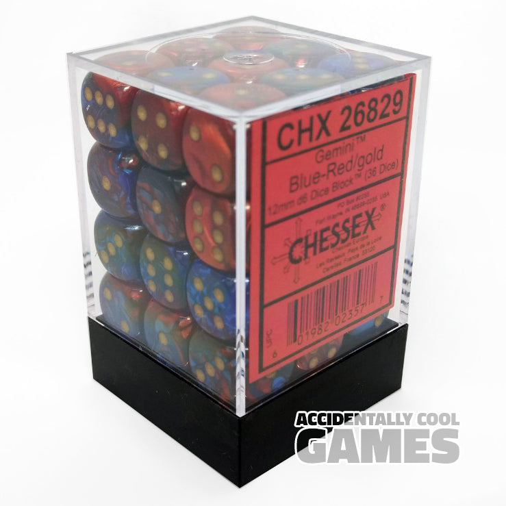 Chessex 26829 Gemini Blue-Red/Gold 12mm d6 Dice Block [36ct]