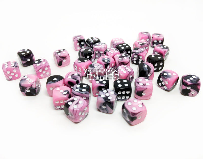 Chessex 26830 Gemini Black-Pink/White 12mm d6 Dice Block [36ct]