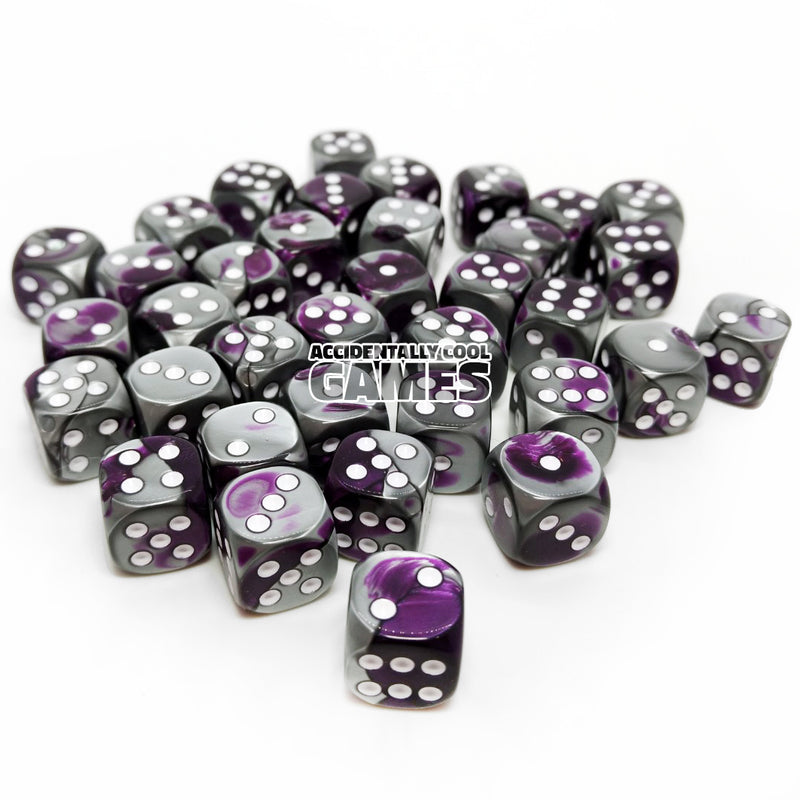 Chessex 26832 Gemini Purple-Steel/White 12mm d6 Dice Block [36ct]