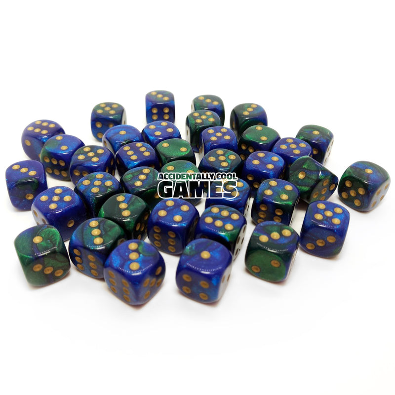 Chessex 26836 Gemini Blue-Green/Gold 12mm d6 Dice Block [36ct]