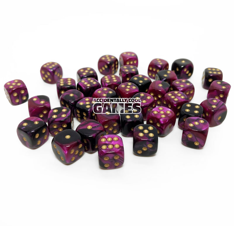 Chessex 26840 Gemini Black-Purple/Gold 12mm d6 Dice Block [36ct]