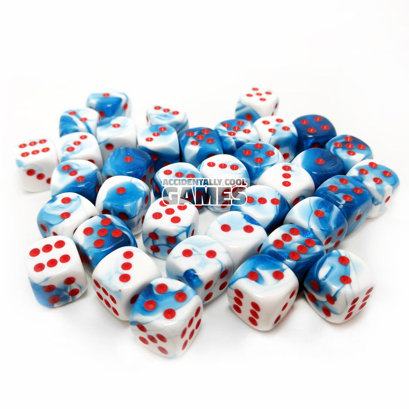 Chessex 26857 Gemini Astral Blue-White/Red 12mm d6 Dice Block [36ct]