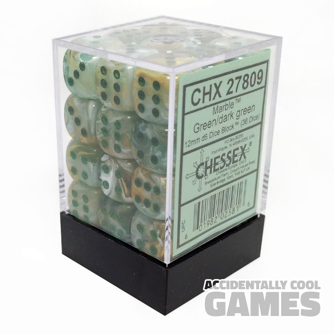 Chessex 27809 Marble Green/Dark Green 12mm d6 Dice Block [36ct]