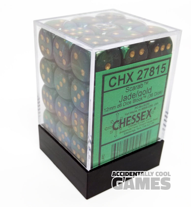 Chessex 27815 Scarab Jade/Gold 12mm d6 Dice Block [36ct]