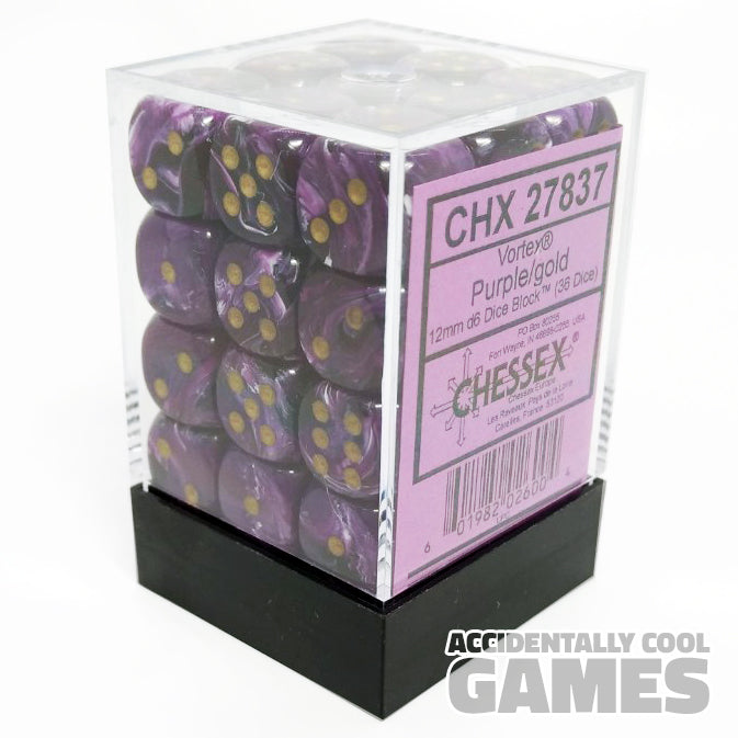 Chessex 27837 Vortex Purple/Gold 12mm d6 Dice Block [36ct]