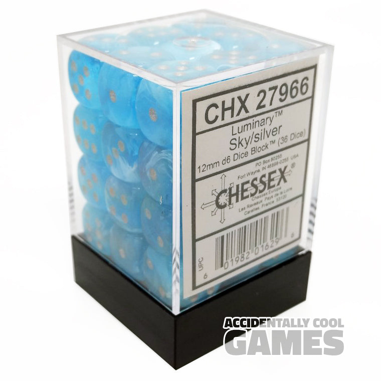 Chessex 27966 Luminary Sky/Silver 12mm d6 Dice Block [36ct]