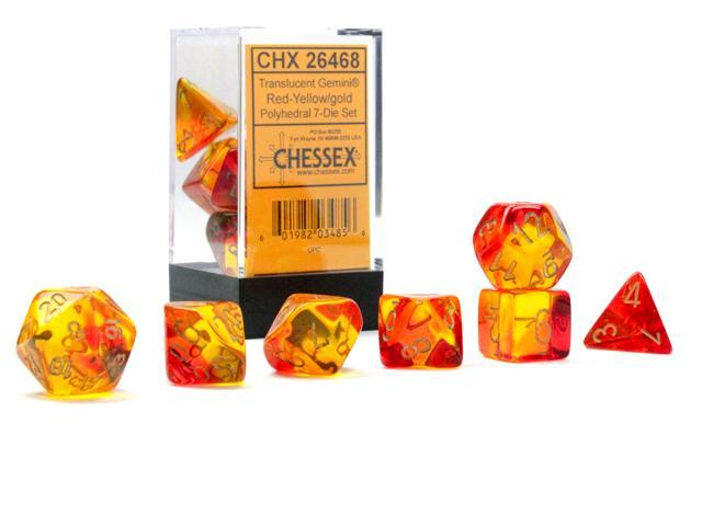 Chessex 26468 Gemini Translucent Red-Yellow/Gold RPG Polyhedral Dice Set [7ct]