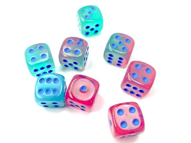 Chessex 26864 Gemini Gel Green-Pink/Blue Luminary 12mm d6 Dice Block [36ct]