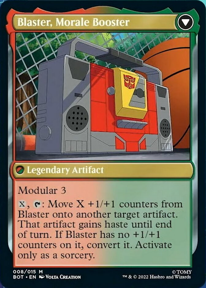 transformer mtg card Blaster, Combat DJ // Blaster, Morale Booster [Universes Beyond: Trans