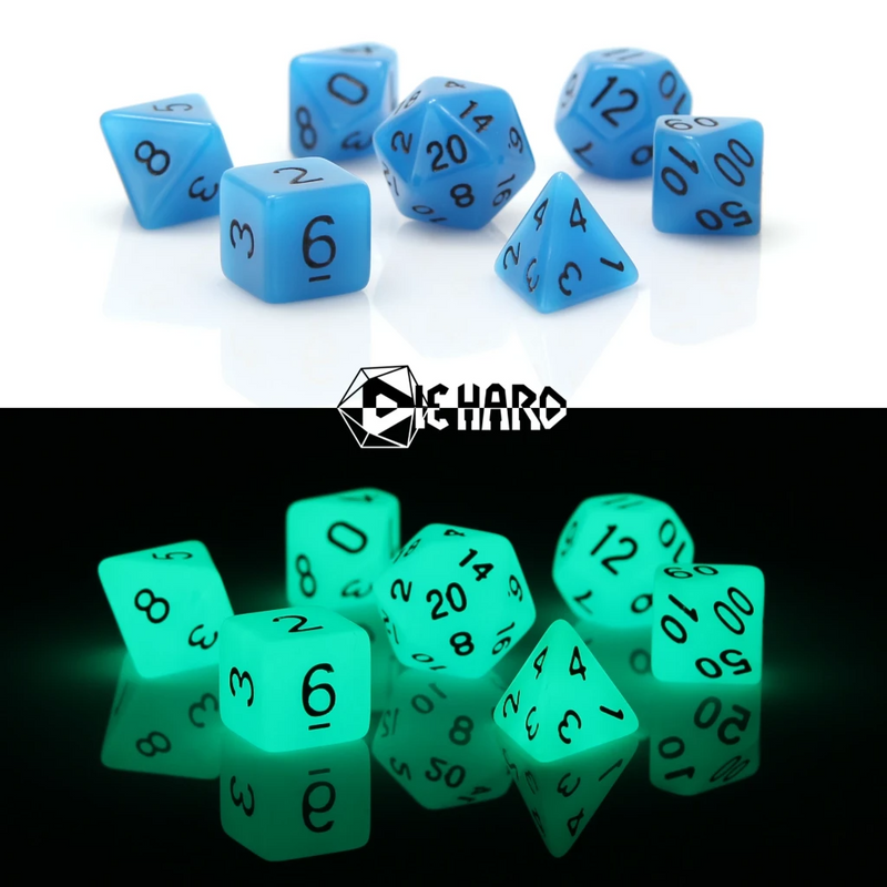 Die Hard Dice RPG Polyhedral Dice Set - Glow-in-the-Dark Blue [7ct]