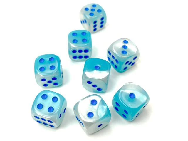 Chessex 26865 Gemini Pearl Turquoise-White/Blue Luminary 12mm d6 Dice Block [36ct]