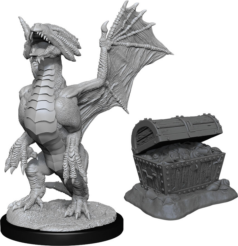 D&D Nolzur's Marvelous Miniatures: W13 Bronze Dragon Wyrmling & Pile of Sea Found Treasure [Unpainted]