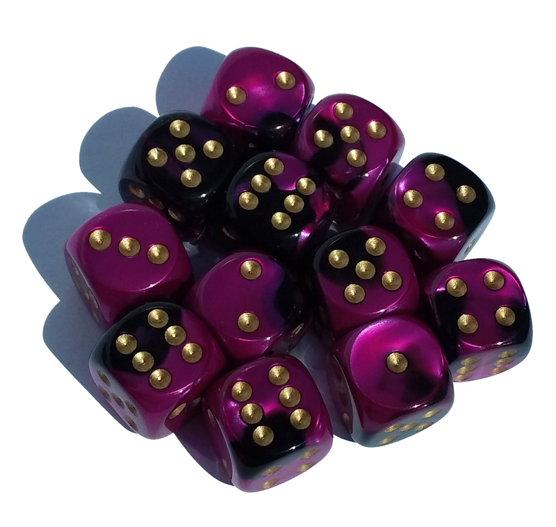 Chessex 26640 Gemini Black-Purple/Gold 16mm d6 Dice Block [12ct]