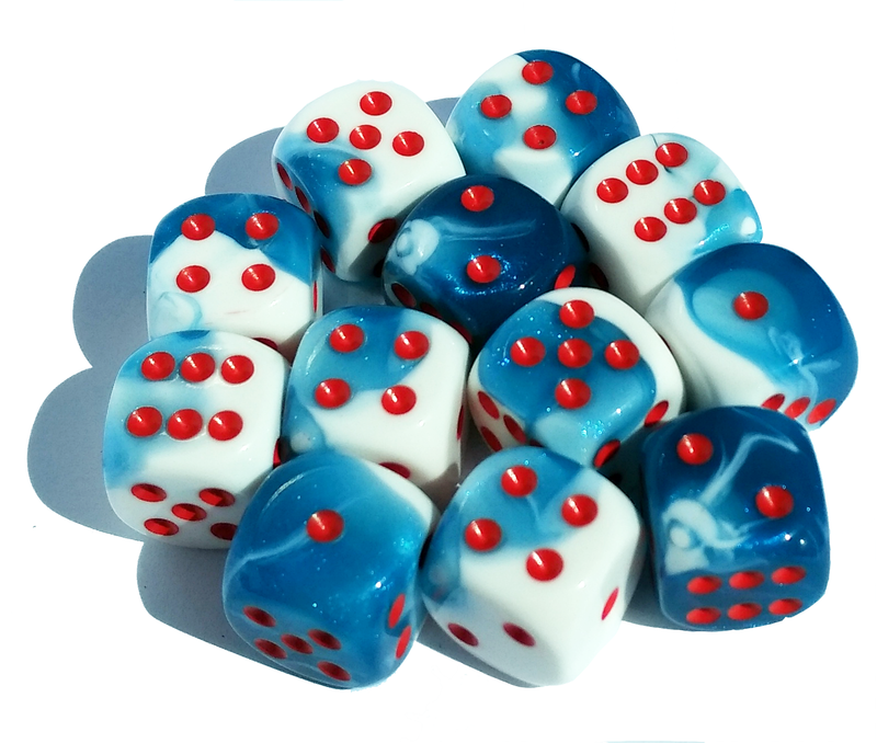 Chessex 26657 Gemini Astral Blue-White/Red 16mm d6 Dice Block [12ct]