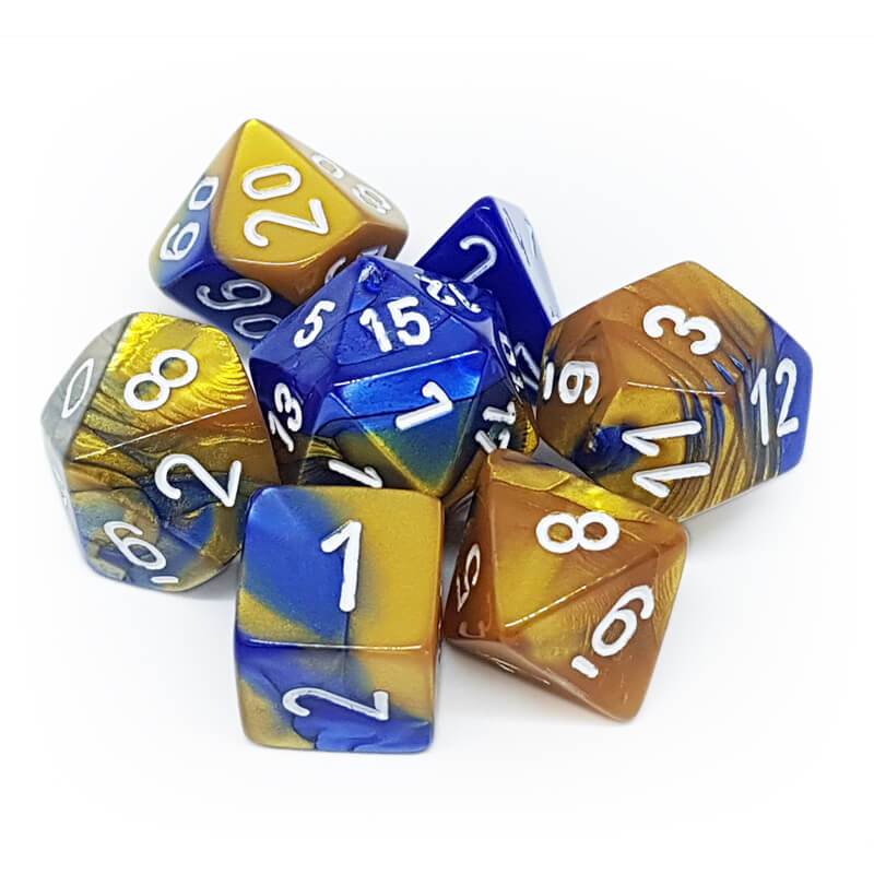 Chessex 26422 Gemini Blue-Gold/White RPG Polyhedral Dice Set [7ct]