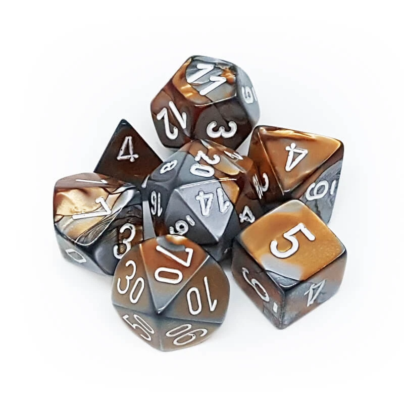 Chessex 26424 Gemini Copper-Steel/White RPG Polyhedral Dice Set [7ct]